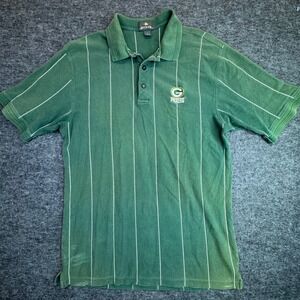 Vintage Green Bay Packers Polo Antigua Mens Large Green Pinstripe NFL Shirt